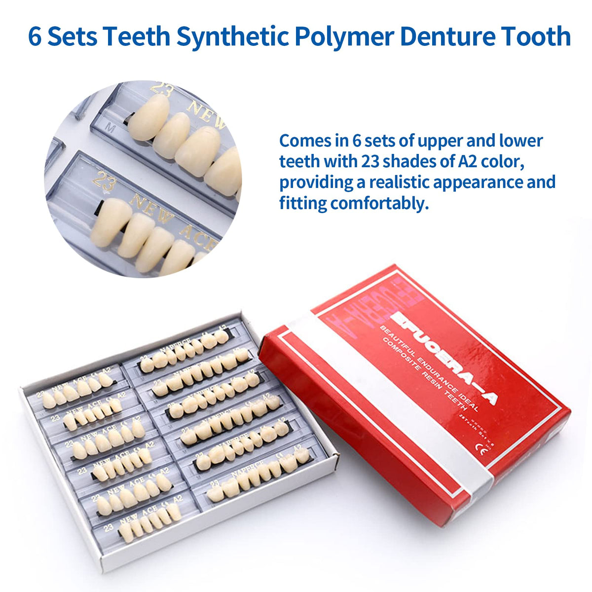 168 Pieces Acrylic Resin Denture Teeth 6 Sets 23 Shade A2 Upper + Lower B9298