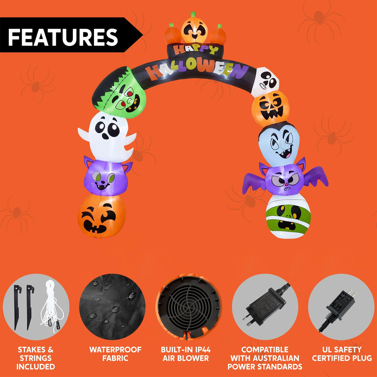 8 FT Halloween Inflatable Pumpkin Archway with LED Lights G910749