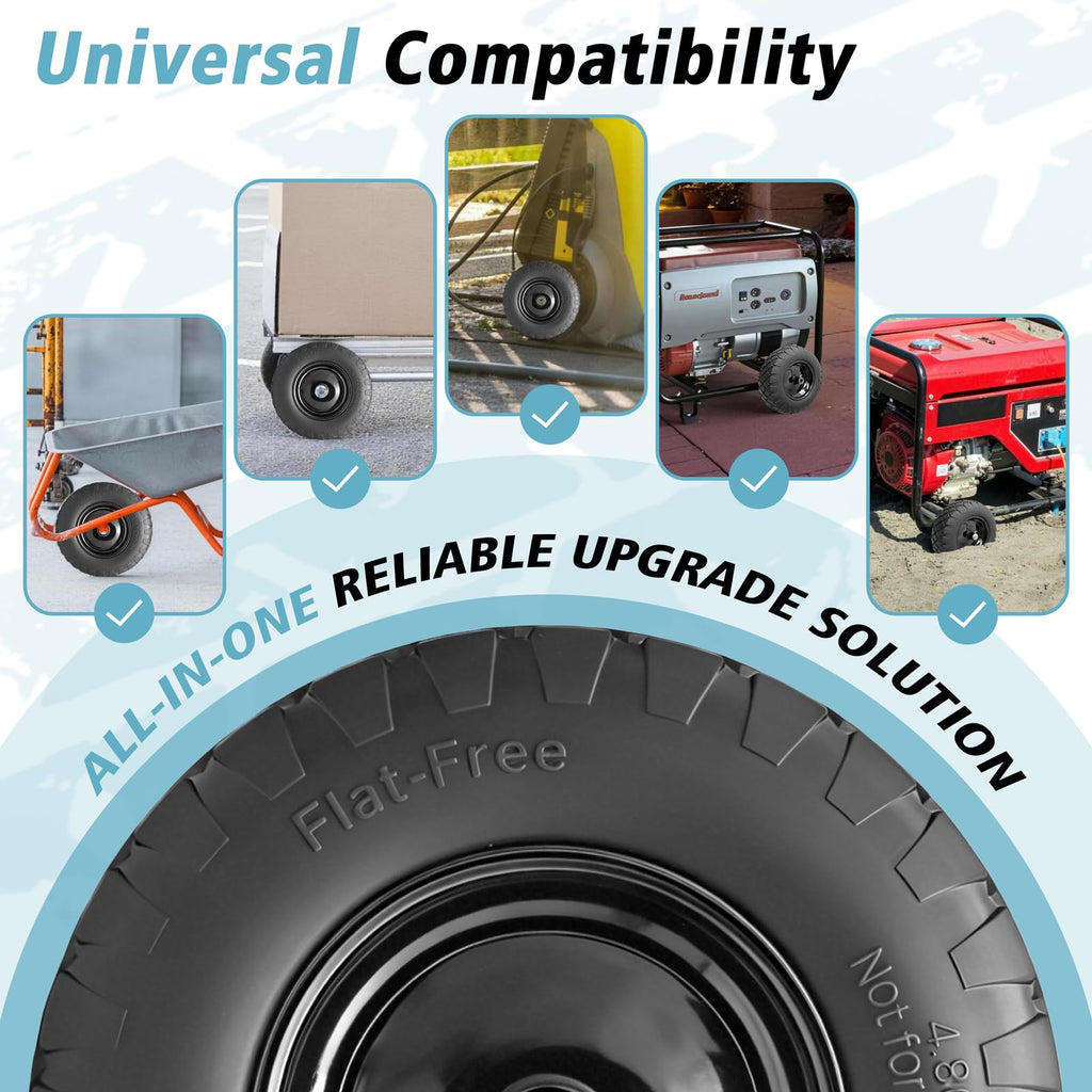16" Flat Free Solid Rubber Wheelbarrow Wheels, 2 Pack J187