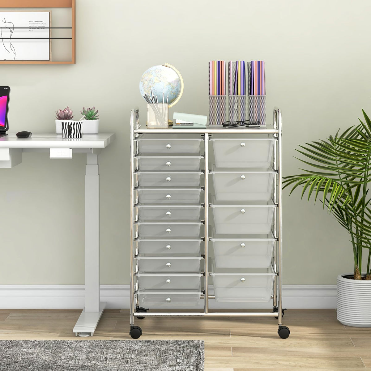15 Drawer Rolling Storage Cart with Metal Frame G30637