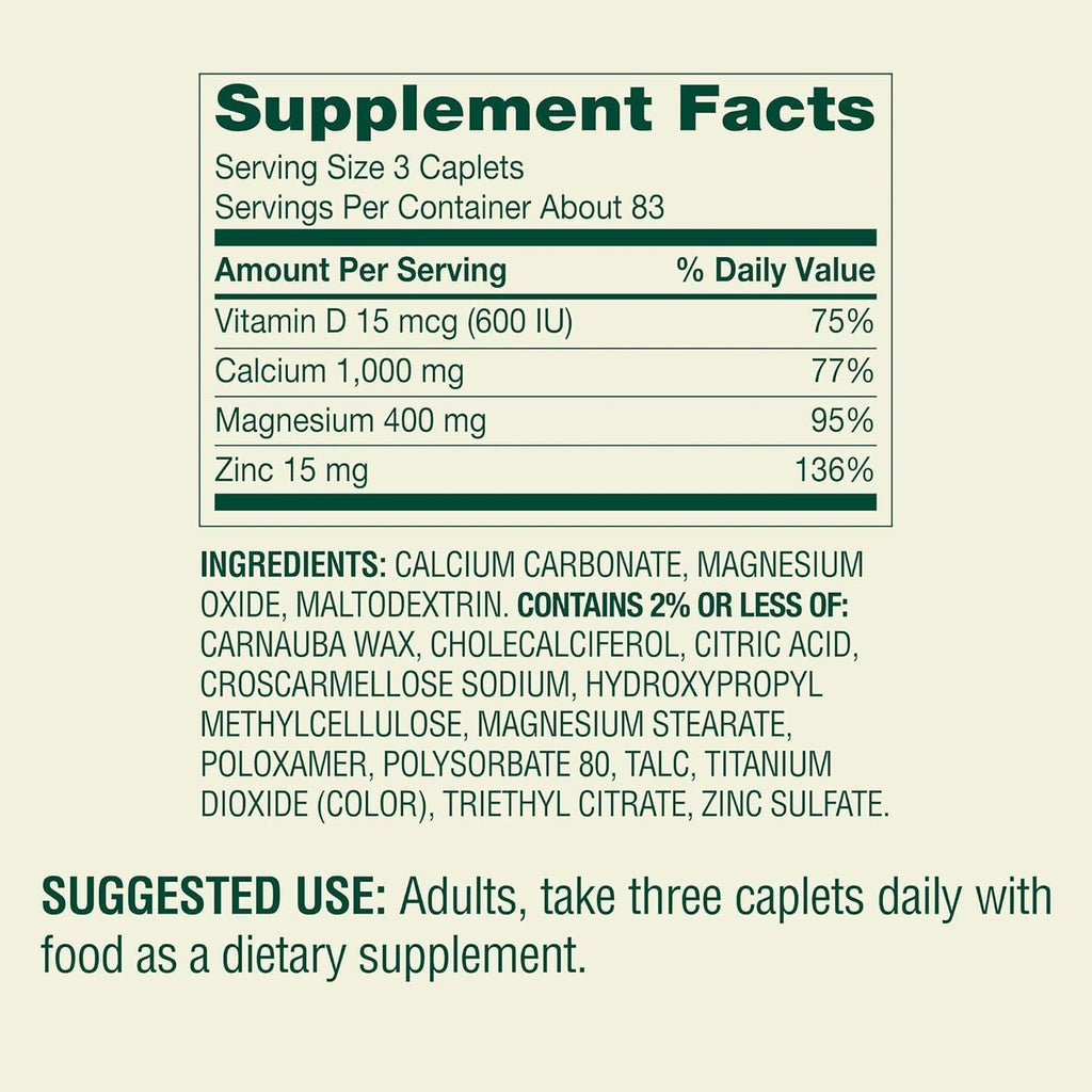 Calcium Magnesium Zinc with Vitamin D3 250 Caplets E47930