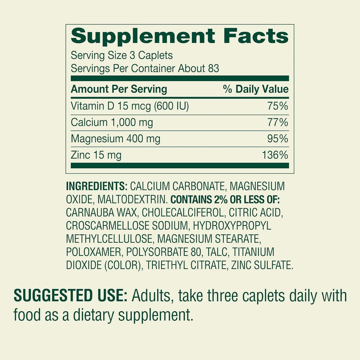 Calcium Magnesium Zinc with Vitamin D3 250 Caplets E47930