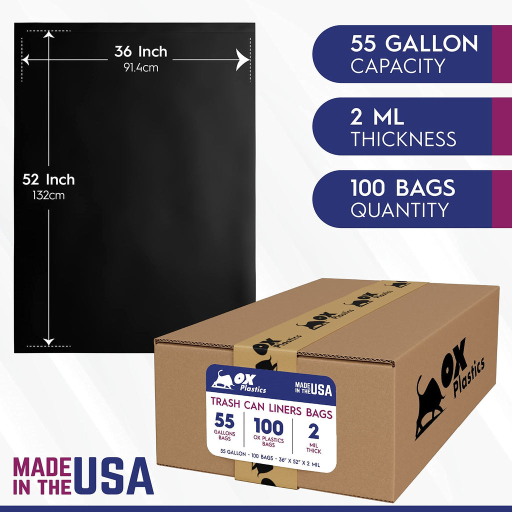 55 Gallon 2 MIL 100 Count Black Trash Bag O58857