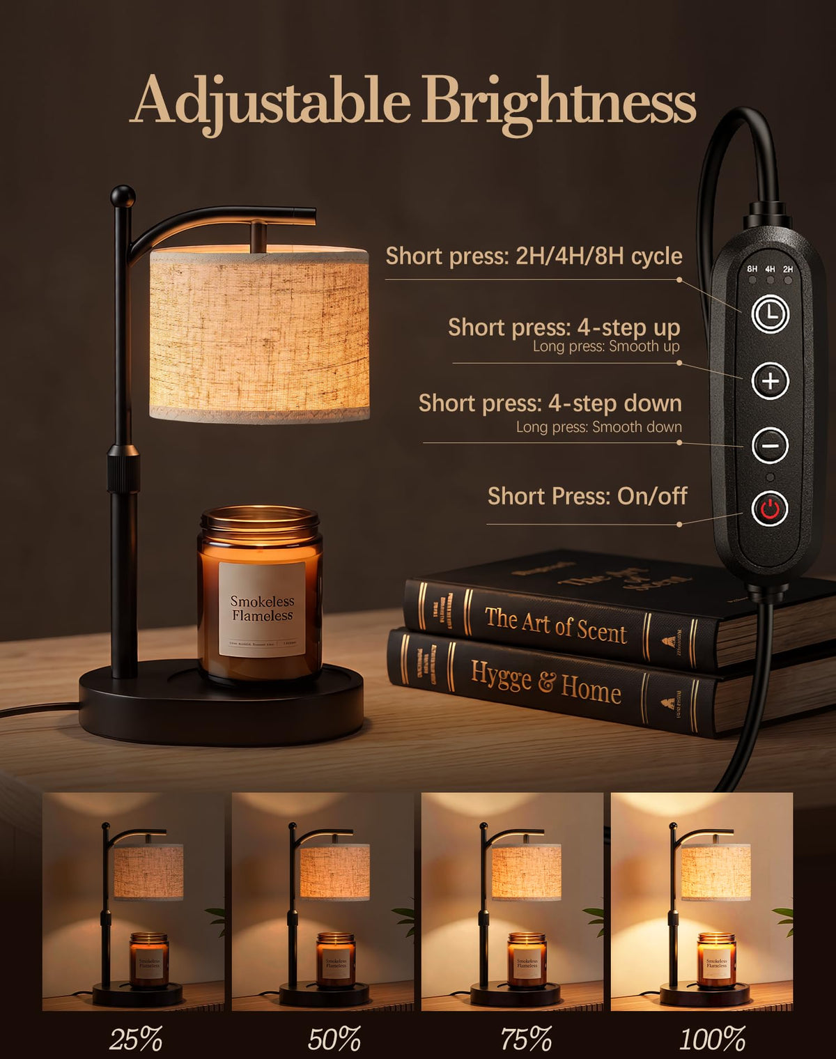Adjustable Height Candle Warmer Lamp with Timer & Dimmer U136308