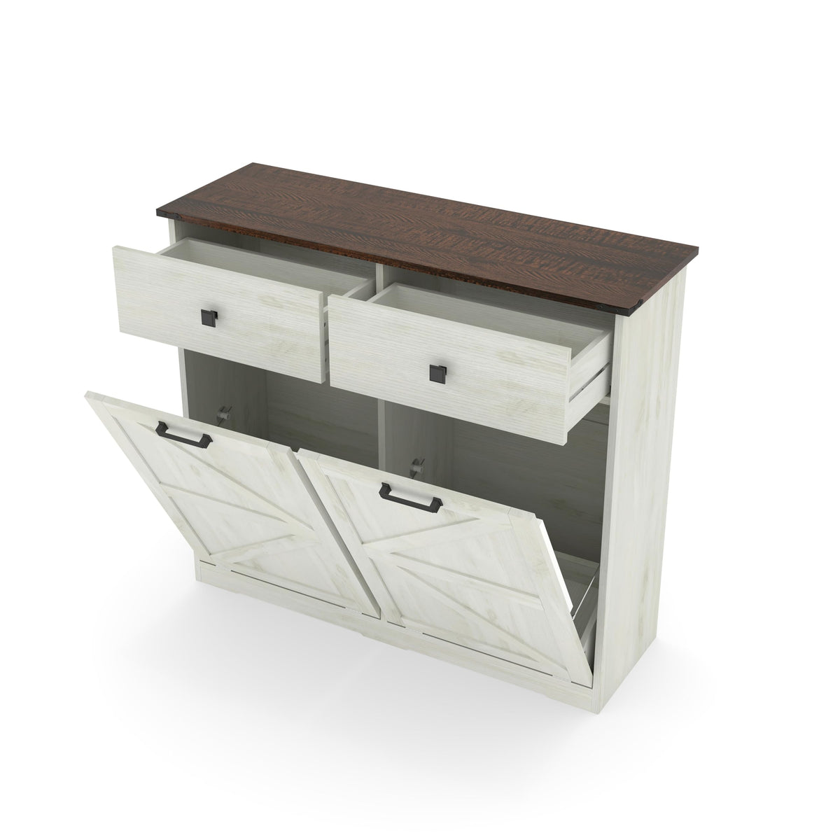 20 Gallon Double Tilt Out Laundry Hamper Cabinet with Drawers I53463