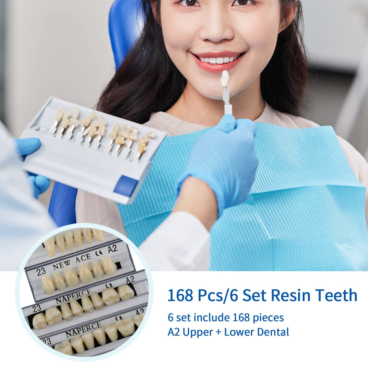 168 Pieces Acrylic Resin Denture Teeth 6 Sets 23 Shade A2 Upper + Lower B9298