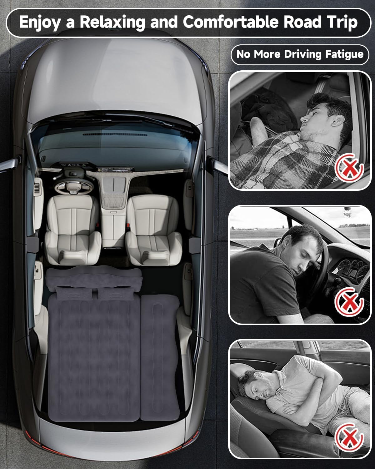 Inflatable Car Air Mattress with Pump & Pillows U8179