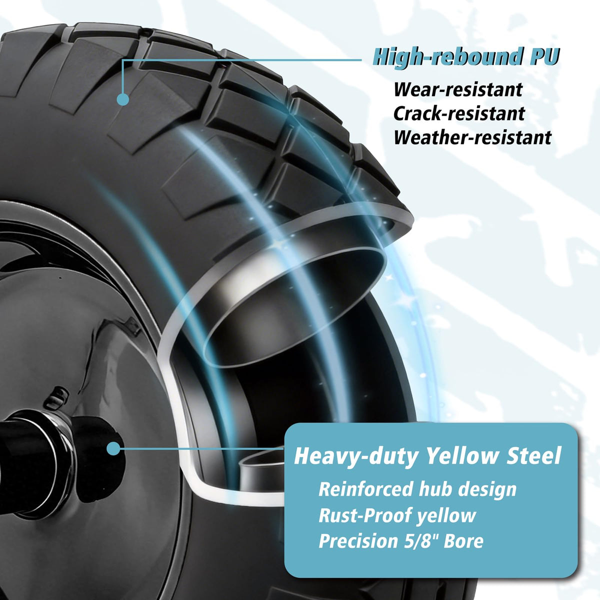 16" Flat Free Solid Rubber Wheelbarrow Wheels, 2 Pack J187