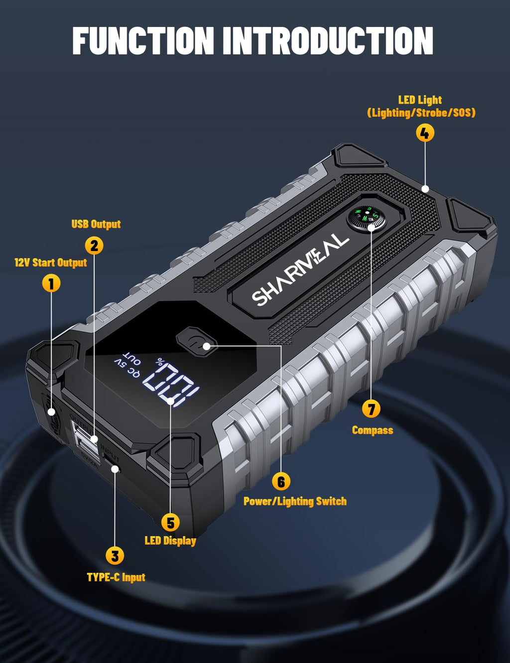 7000A 12V Portable Jump Starter with LED Light T7691
