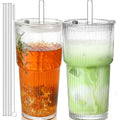 20oz Glass Cups with Lids and Straws, 2 PCS F9013