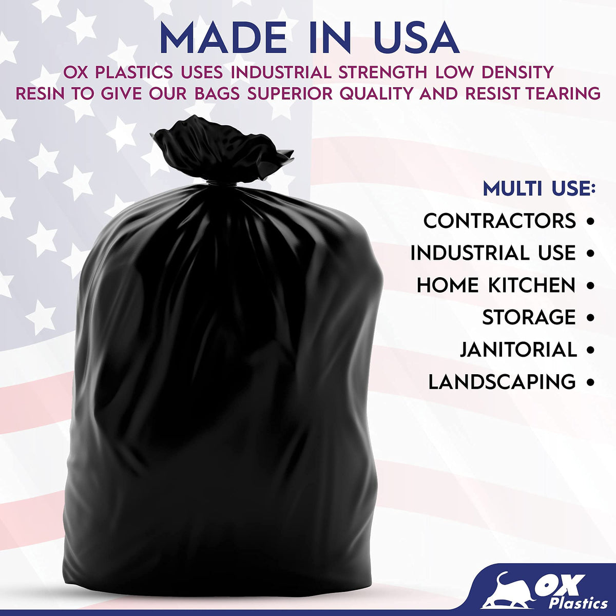 55 Gallon 2 MIL 100 Count Black Trash Bag O58857