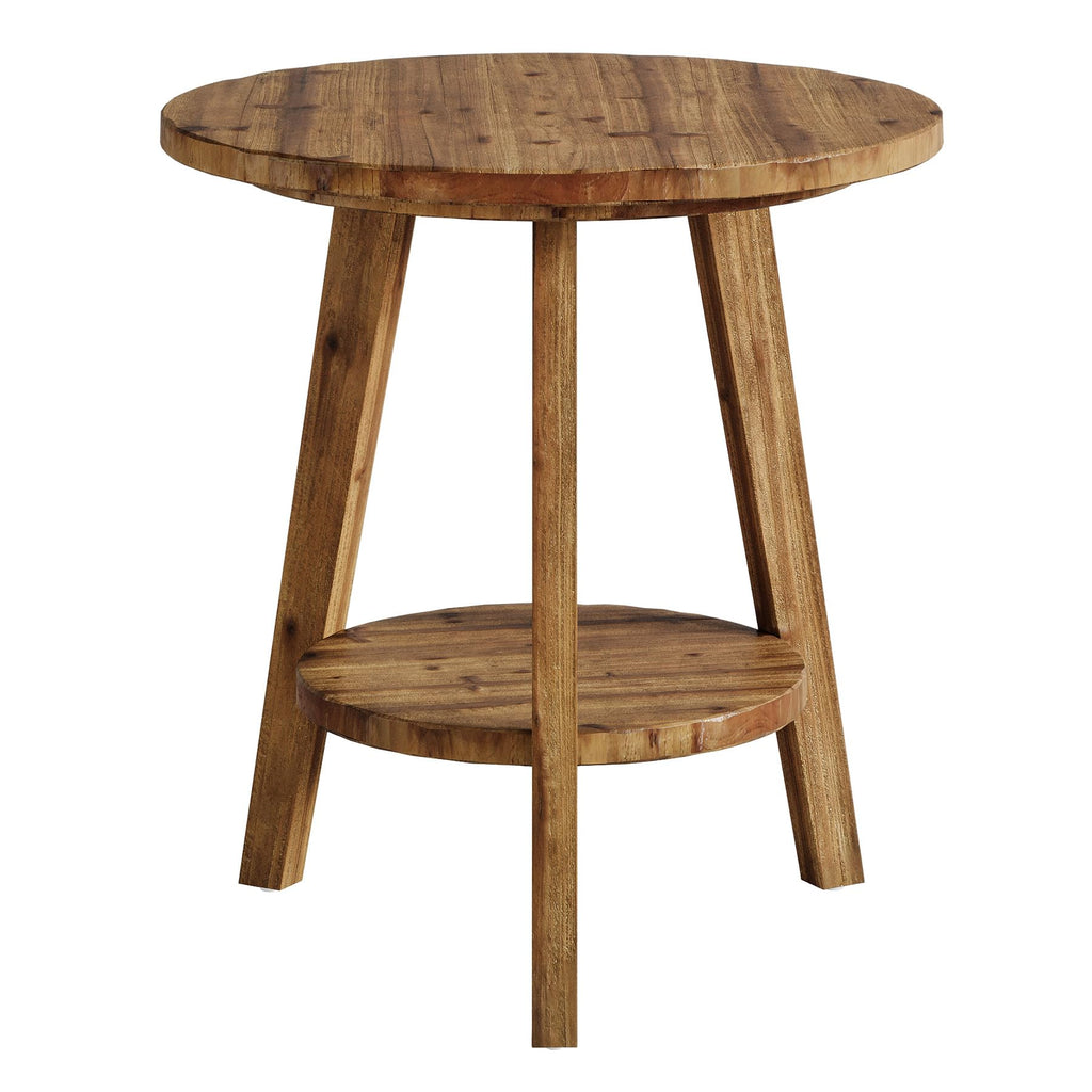 Solid Wood Round End Table with Storage Shelf A32356