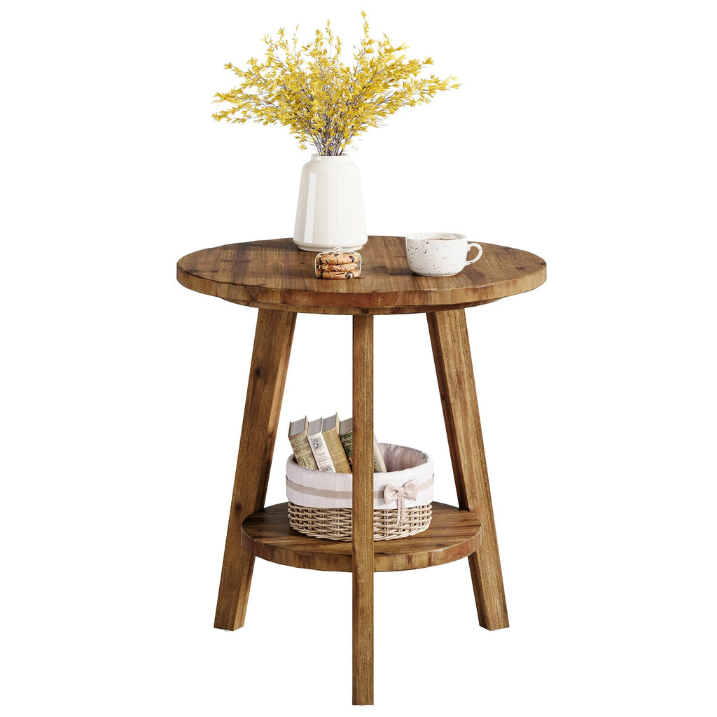 Solid Wood Round End Table with Storage Shelf A32356