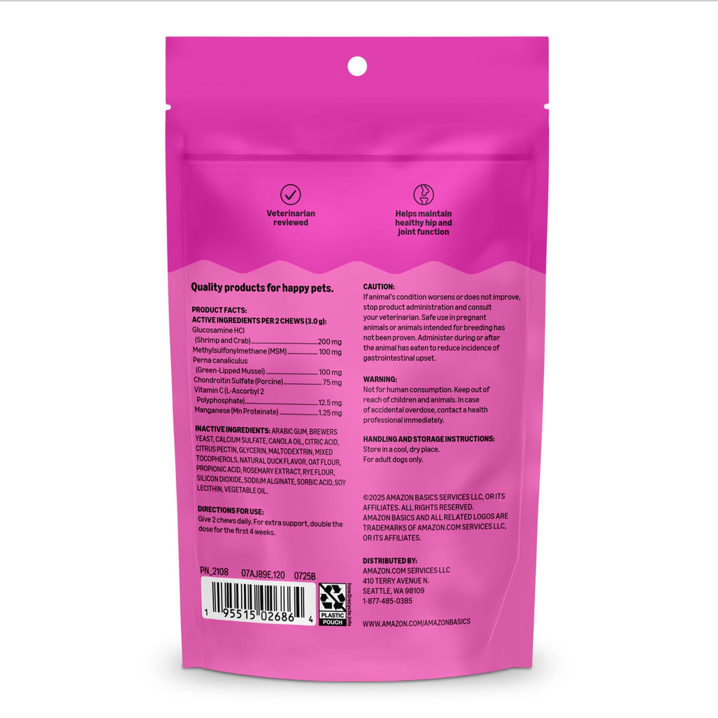 Dog Hip & Joint Supplement Chews with Glucosamine, MSM, Vitamin C, Duck Flavored, 120 Count Z825681