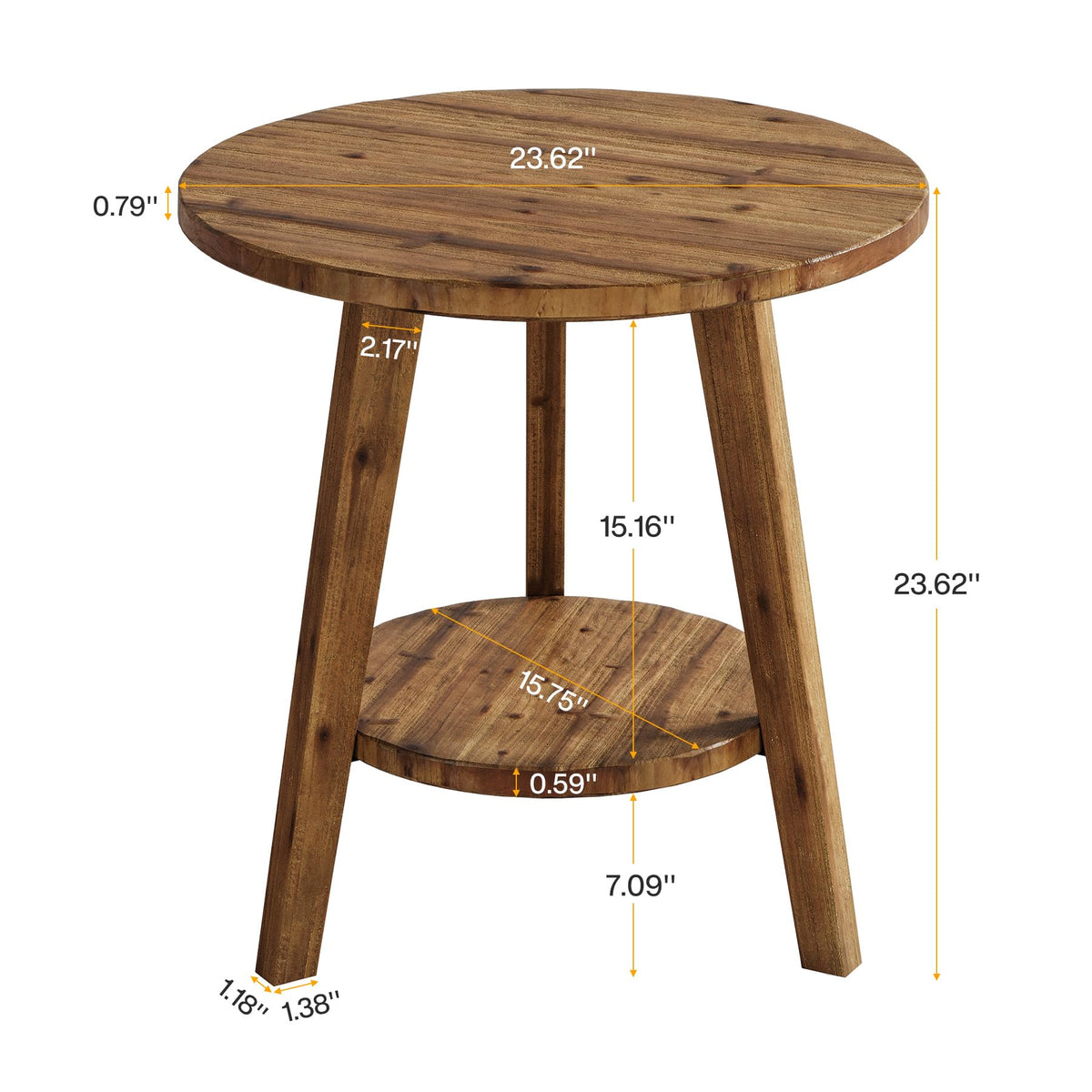 Solid Wood Round End Table with Storage Shelf A32356