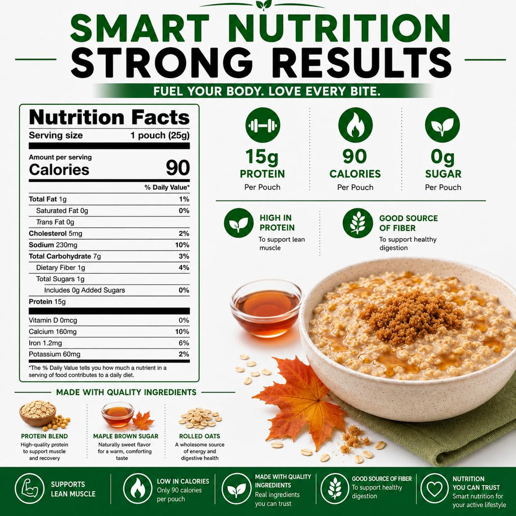 High Protein Instant Oatmeal Mix, 15g Protein, 7 Servings, Maple Brown Sugar W4584