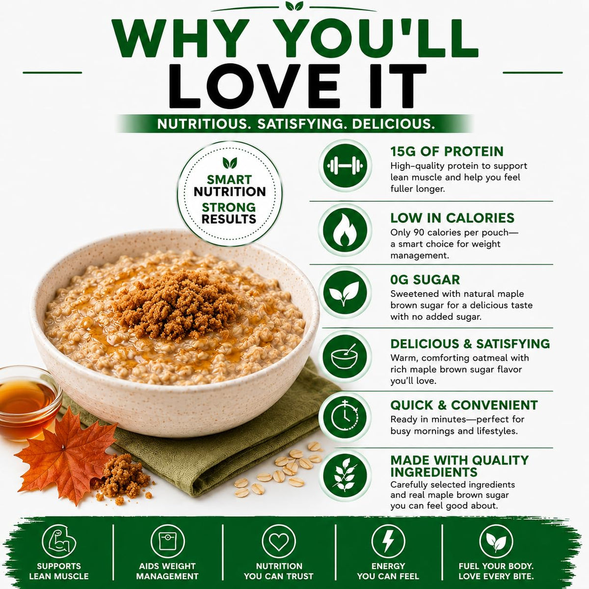 High Protein Instant Oatmeal Mix, 15g Protein, 7 Servings, Maple Brown Sugar W4584