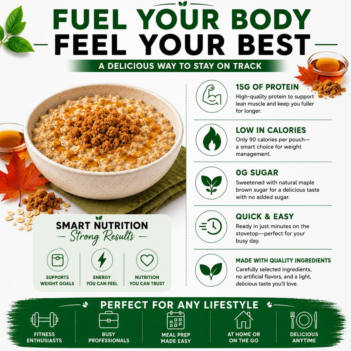 High Protein Instant Oatmeal Mix, 15g Protein, 7 Servings, Maple Brown Sugar W4584