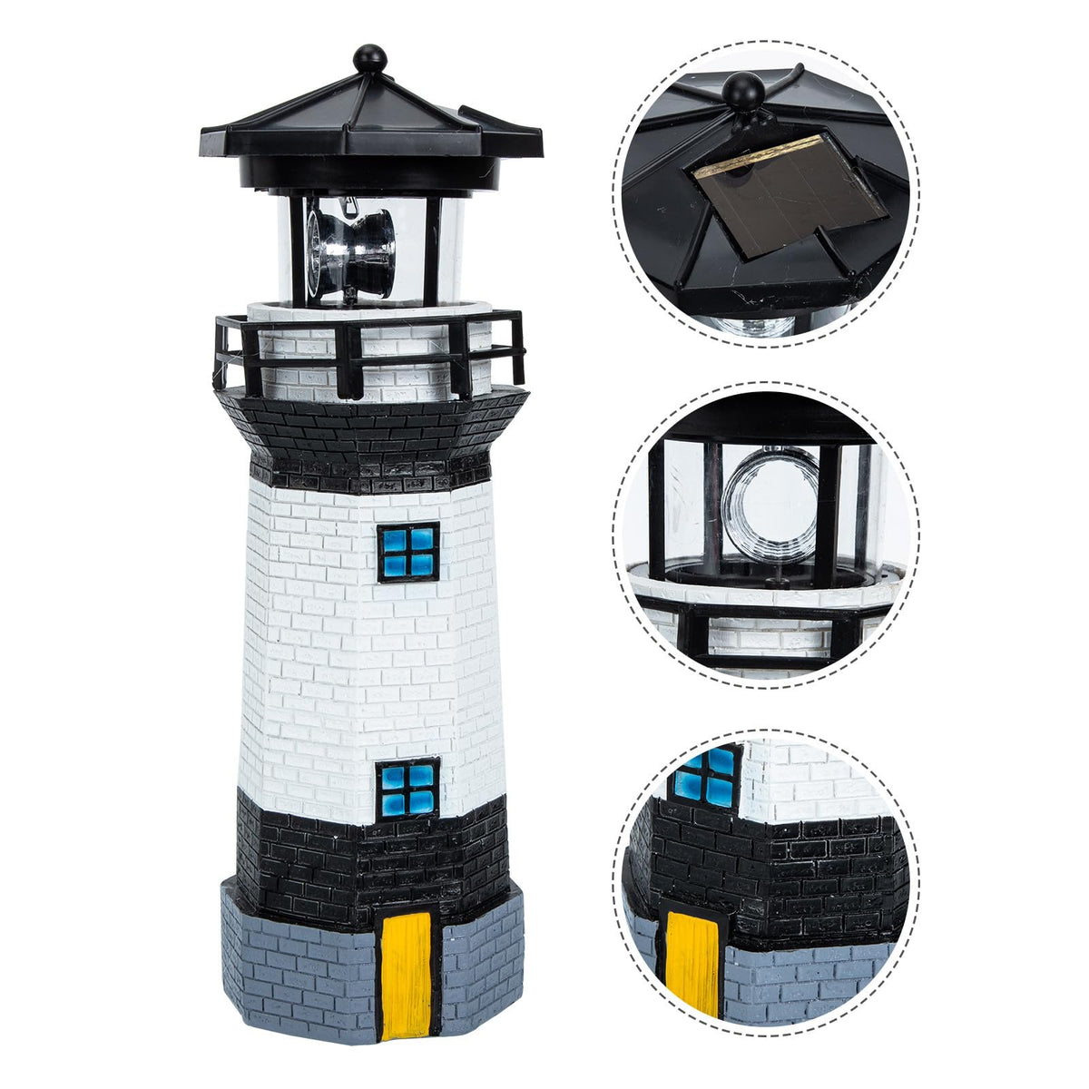Solar Powered Resin Lighthouse Garden Light Black White L6896