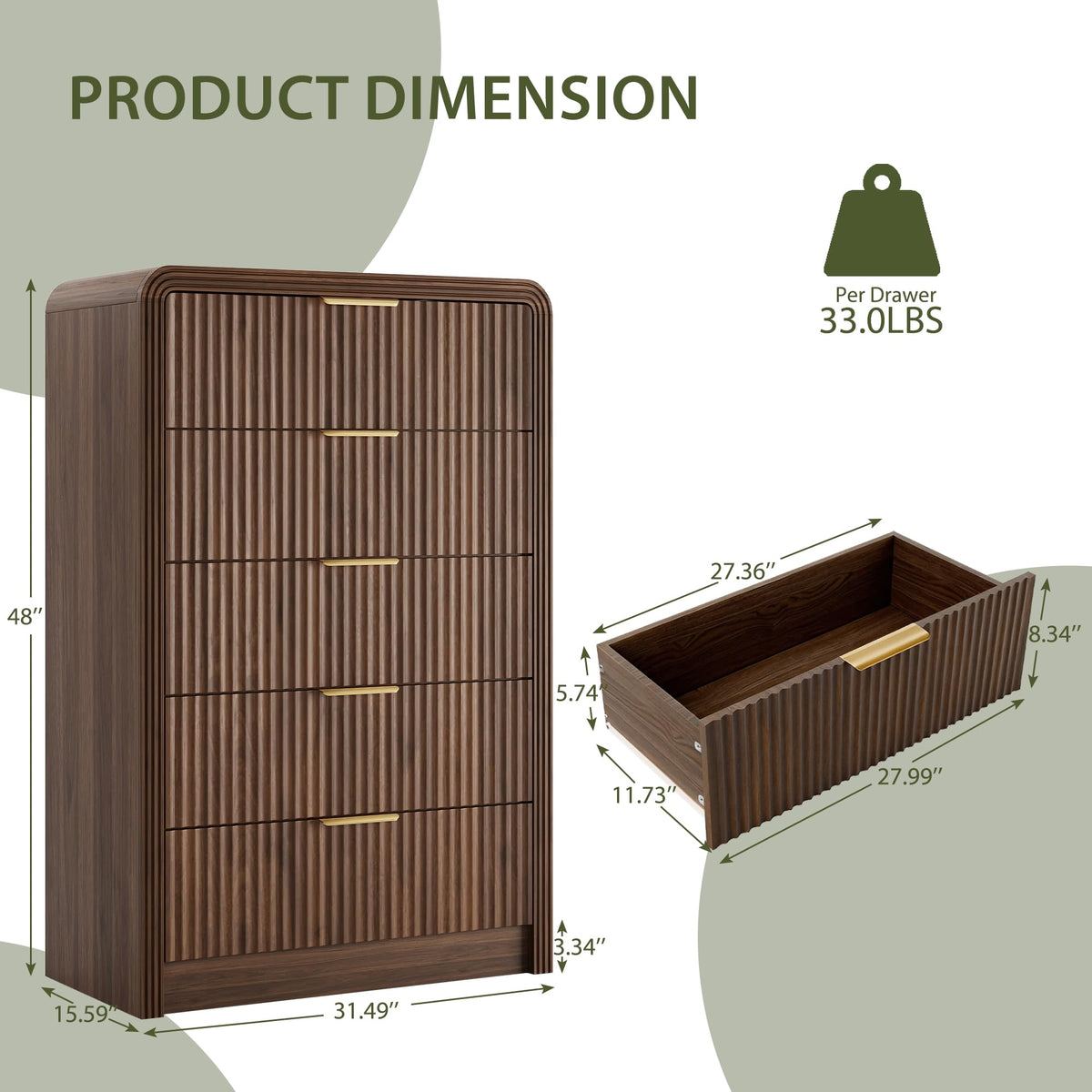 Fluted 5 Drawers Dresser L40485