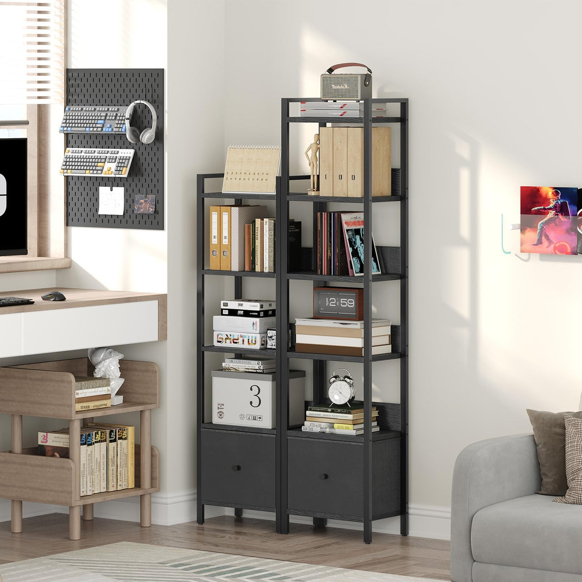Black 5-Tier Bookshelf with Drawer M998864