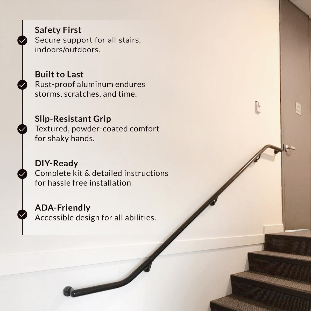 6FT Black Aluminum Stair Handrail Kit V239