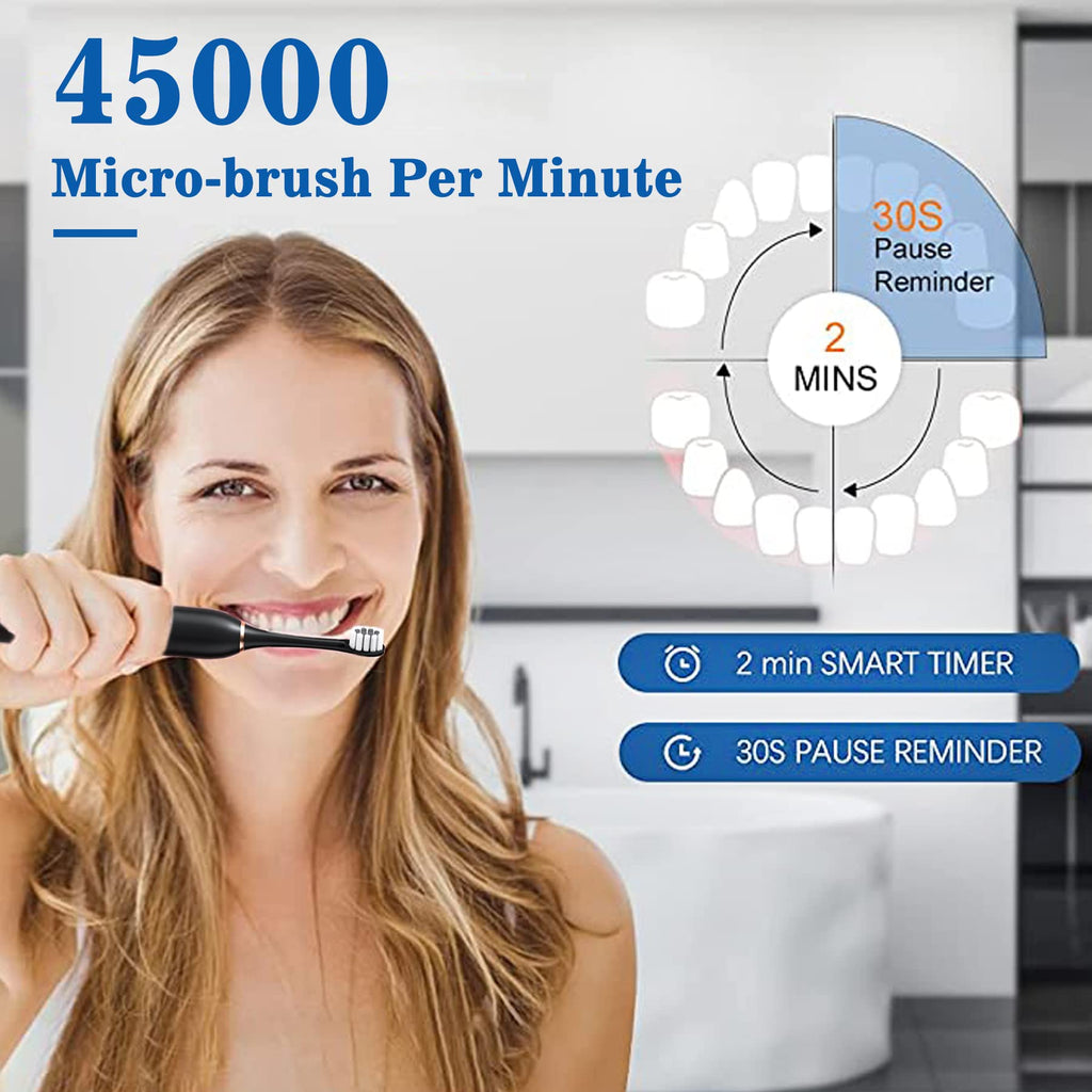 Black White 2 Pack Electric Toothbrush with 8 Brush Heads W4560