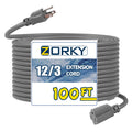 100ft Indoor Outdoor Extension Cord 12/3 SJTW Heavy Duty 15Amp 1875W Gray V77171