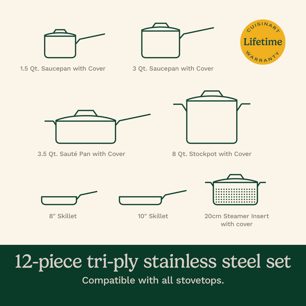 Stainless Steel 12 pc Induction Compatible Cookware Set Q134