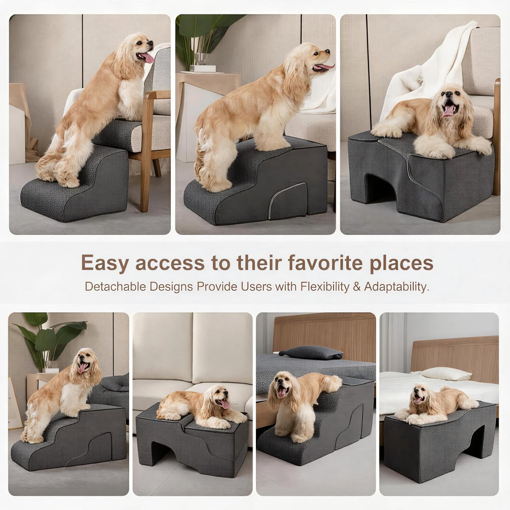 5-Step Non-Slip Dog Stairs with Tunnel W6946