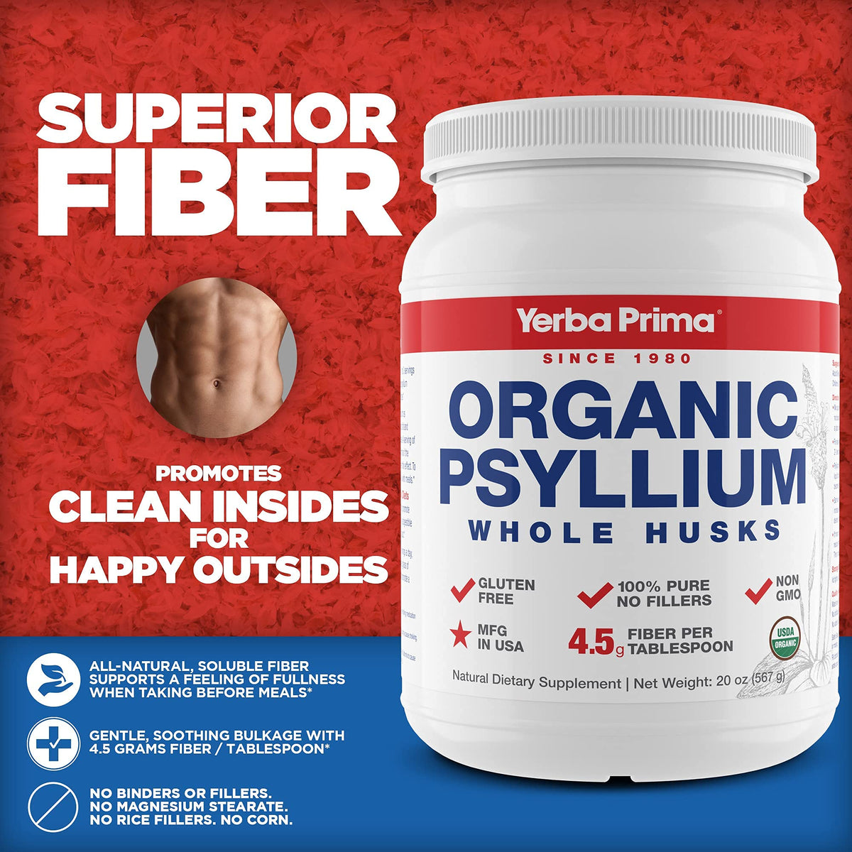 Organic Psyllium Whole Husks Fiber Supplement 20 oz T734675