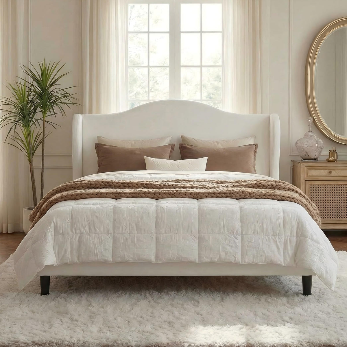 Queen Size White Velvet Bed Frame Q39569