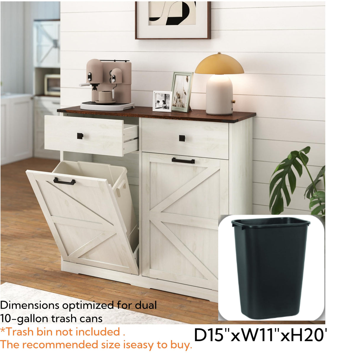 20 Gallon Double Tilt Out Laundry Hamper Cabinet with Drawers I53463