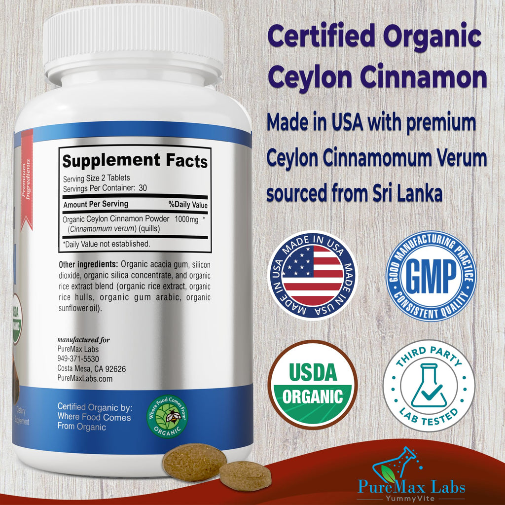 Organic Ceylon Cinnamon 1000mg 60 Tablets R847