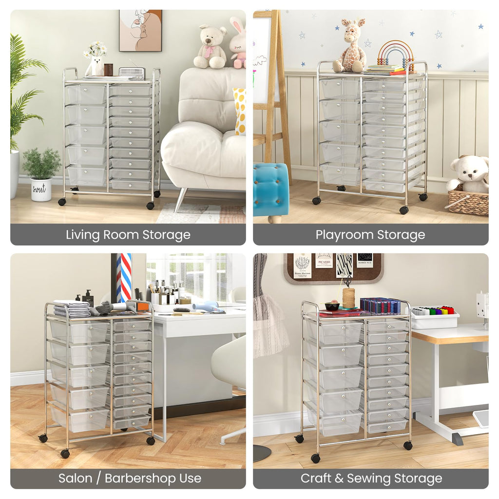 15 Drawer Rolling Storage Cart with Metal Frame G30637