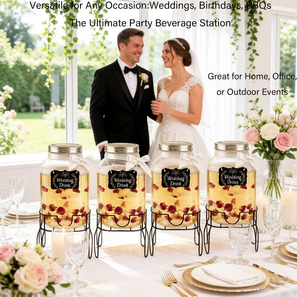 2 Gallon Glass Beverage Dispenser with Stand, Lid & Ice Core G280