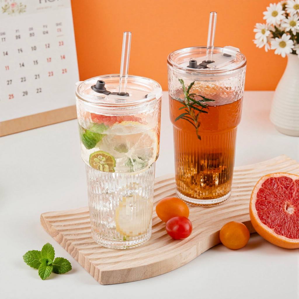 20oz Glass Cups with Lids and Straws, 2 PCS F9013