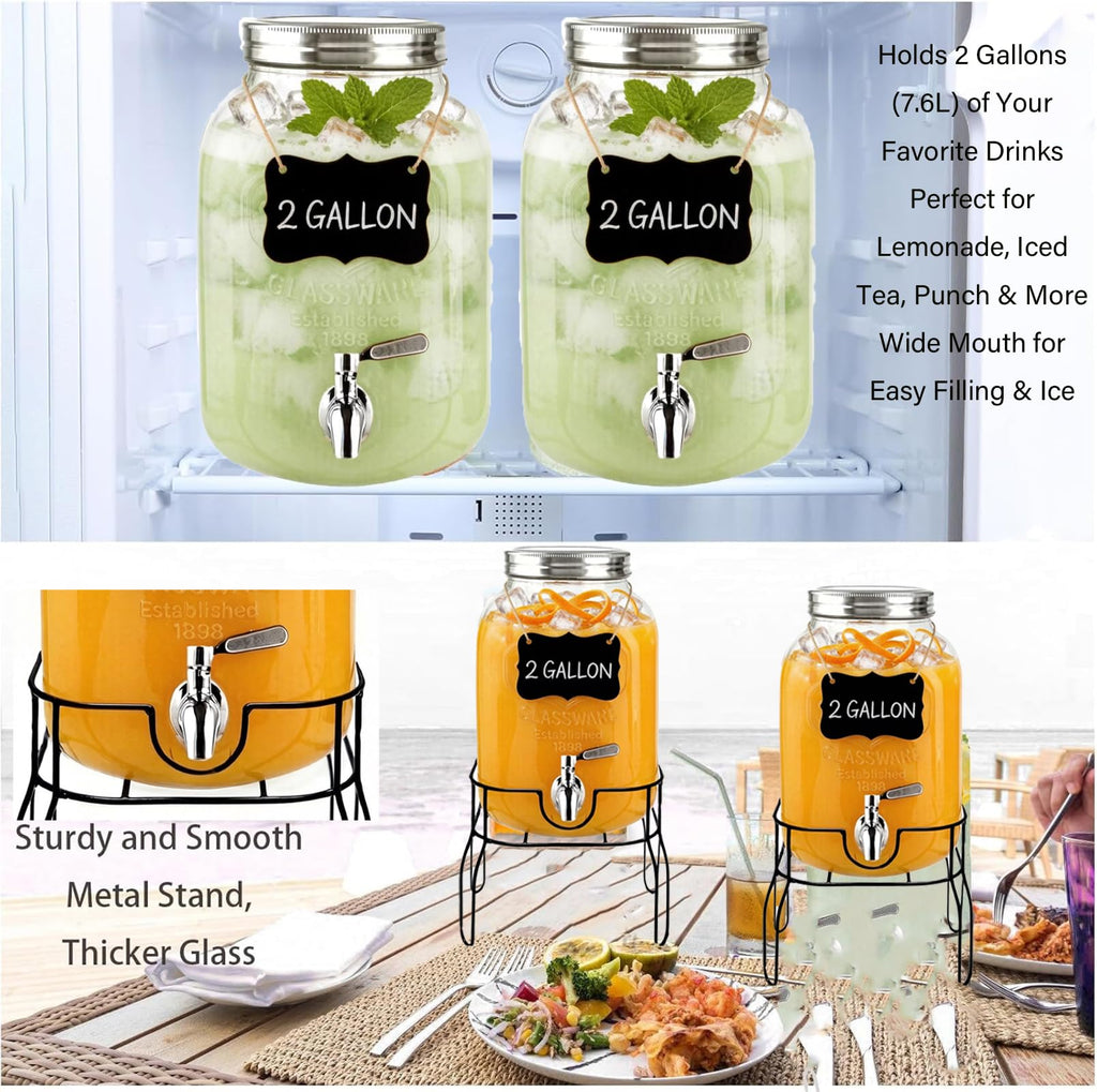 2 Gallon Glass Beverage Dispenser with Stand, Lid & Ice Core G280