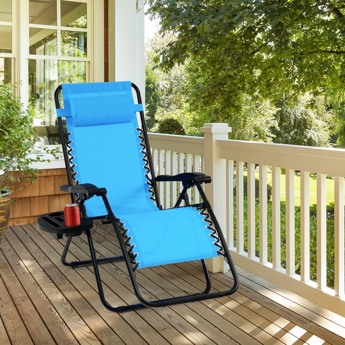 Set of 2 Blue Zero Gravity Chair with Cup Holder C30922