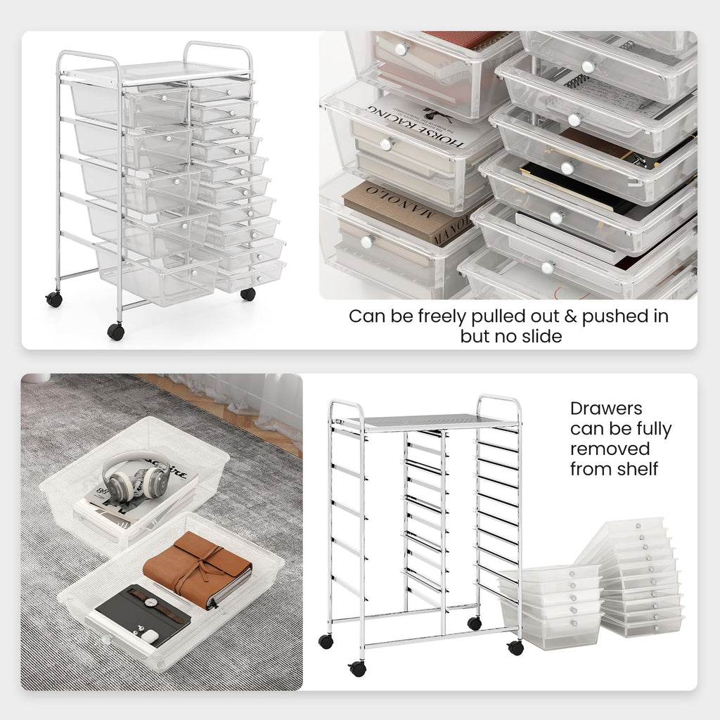 15 Drawer Rolling Storage Cart with Metal Frame G30637