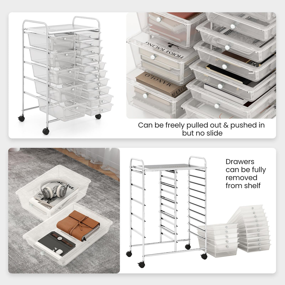 15 Drawer Rolling Storage Cart with Metal Frame G30637