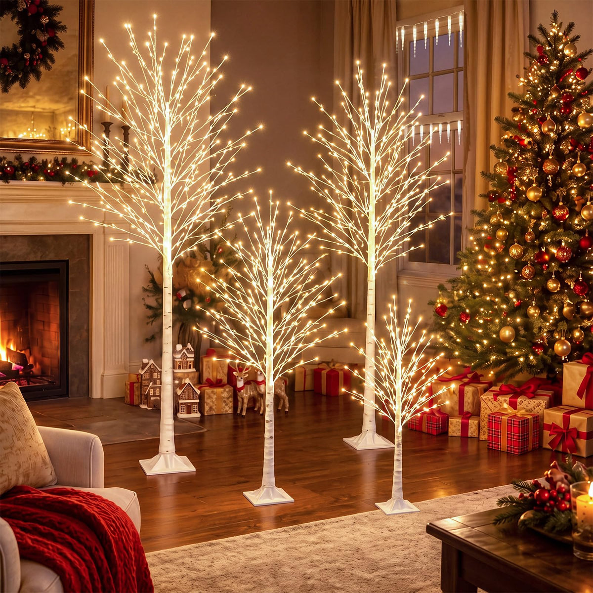 4 Pack Lighted Birch Tree C578255