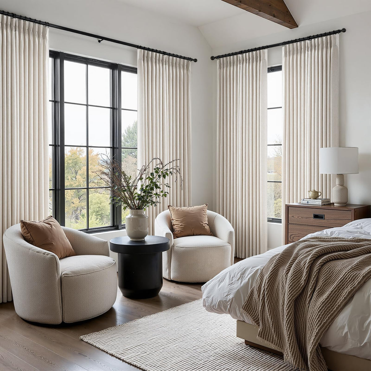 Oatmeal Linen Curtains 108 Inches Long Semi Sheer Pinch Pleated 2 Panels M440