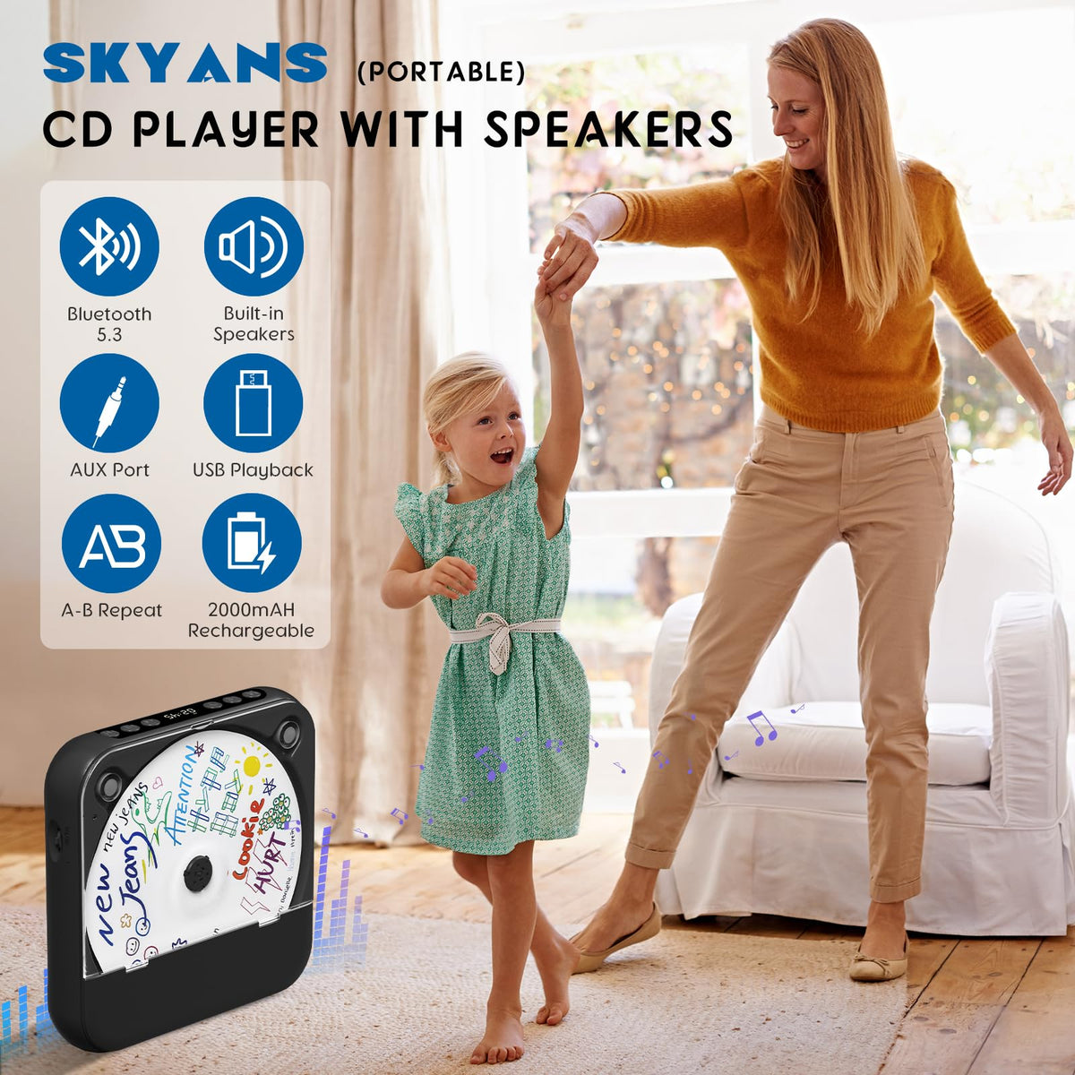 Black Portable Bluetooth CD Player E306911