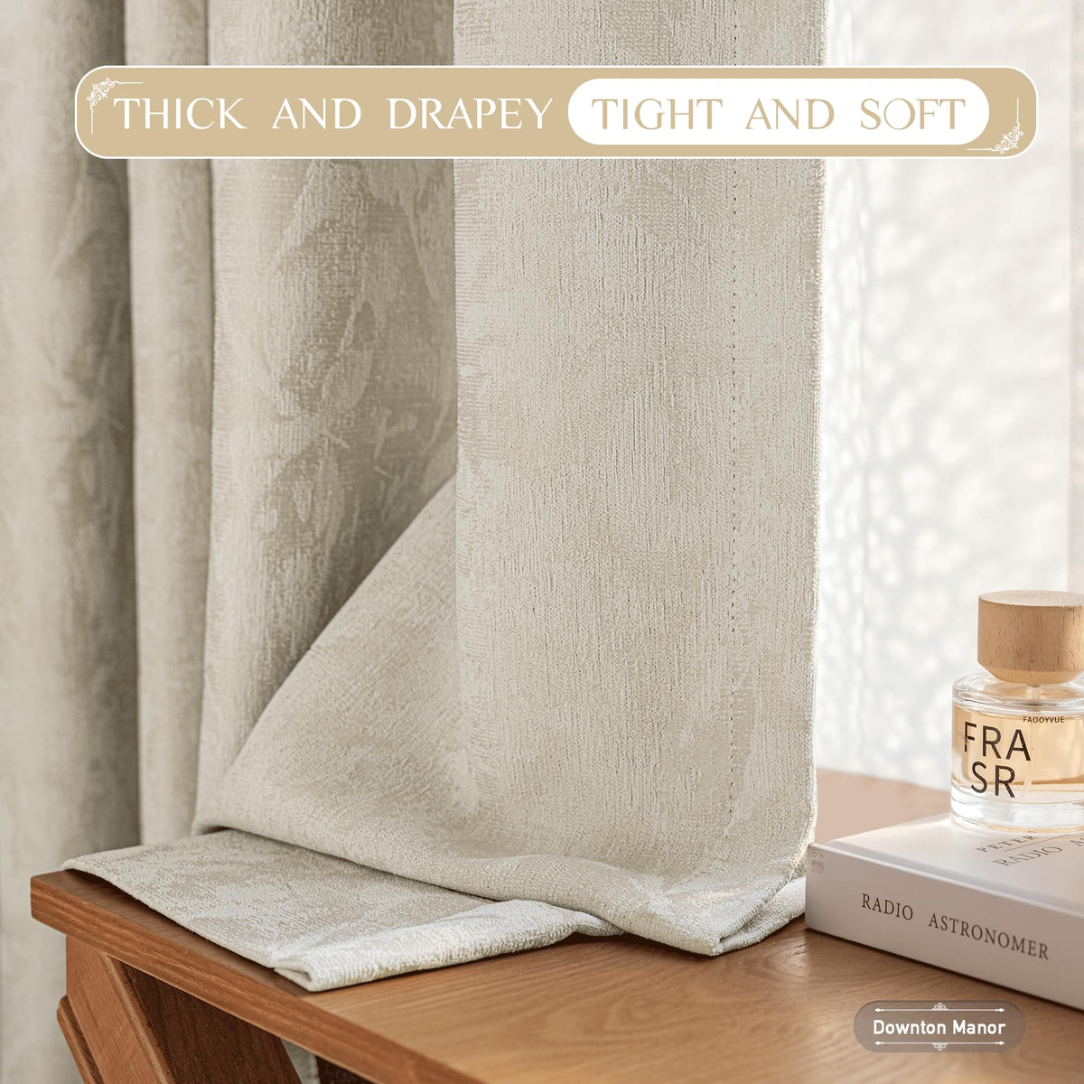 Beige Floral Jacquard Blackout Curtains 100x84 I953816