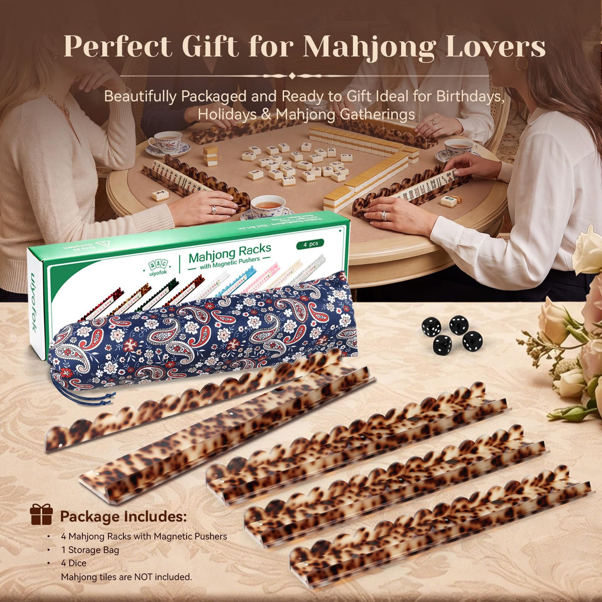Set of 4 20 Inch Amber Tortoise Acrylic Mahjong Racks with Pushers I926419
