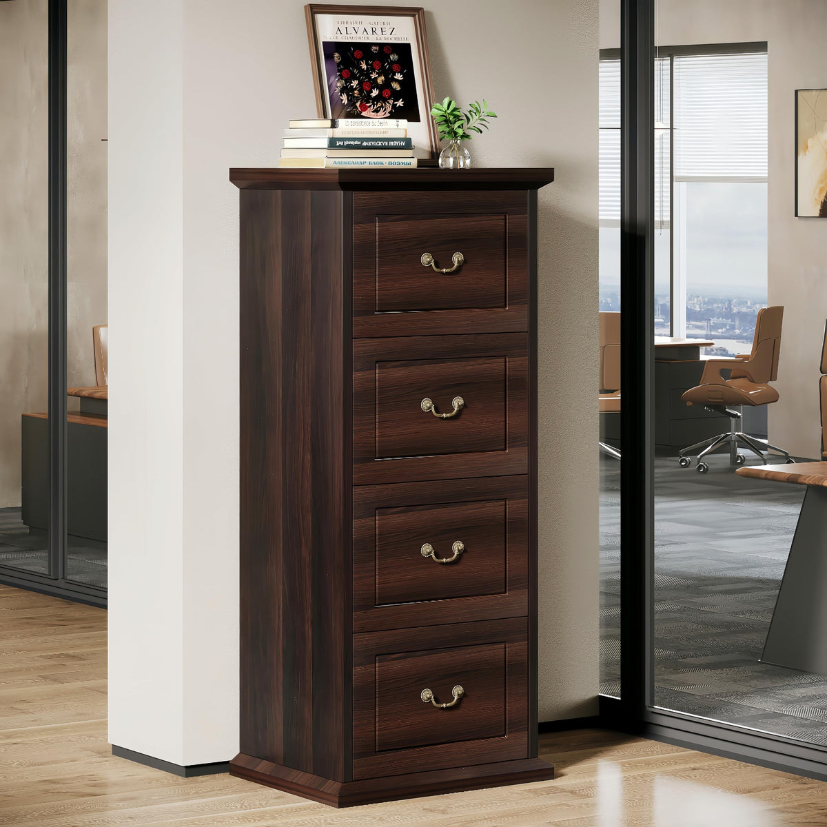 4 Drawer Walnut File Cabinet W473797
