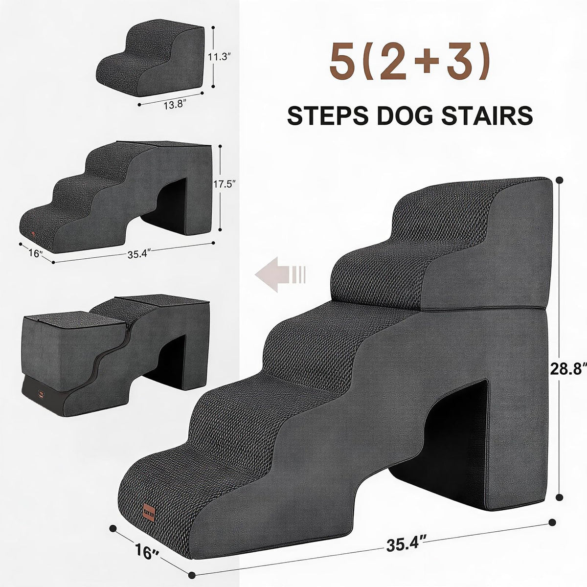 5-Step Non-Slip Dog Stairs with Tunnel W6946