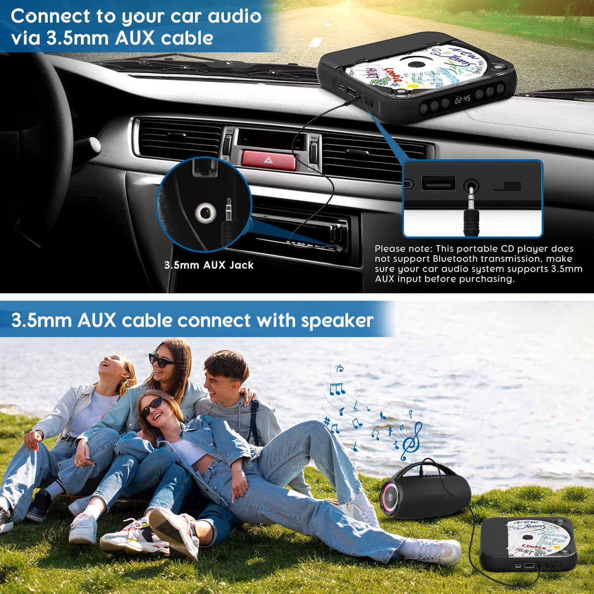 Black Portable Bluetooth CD Player E306911