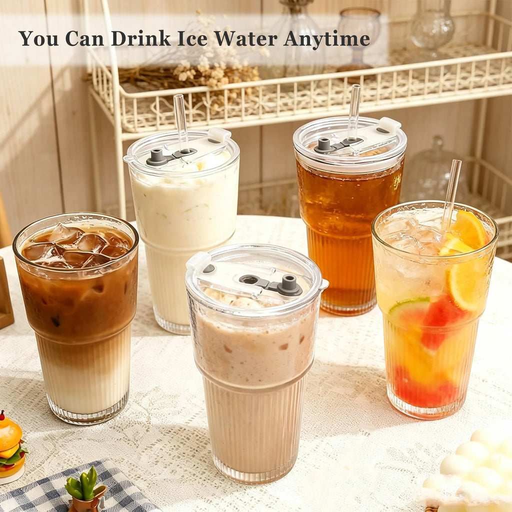 20oz Glass Cups with Lids and Straws, 2 PCS F9013